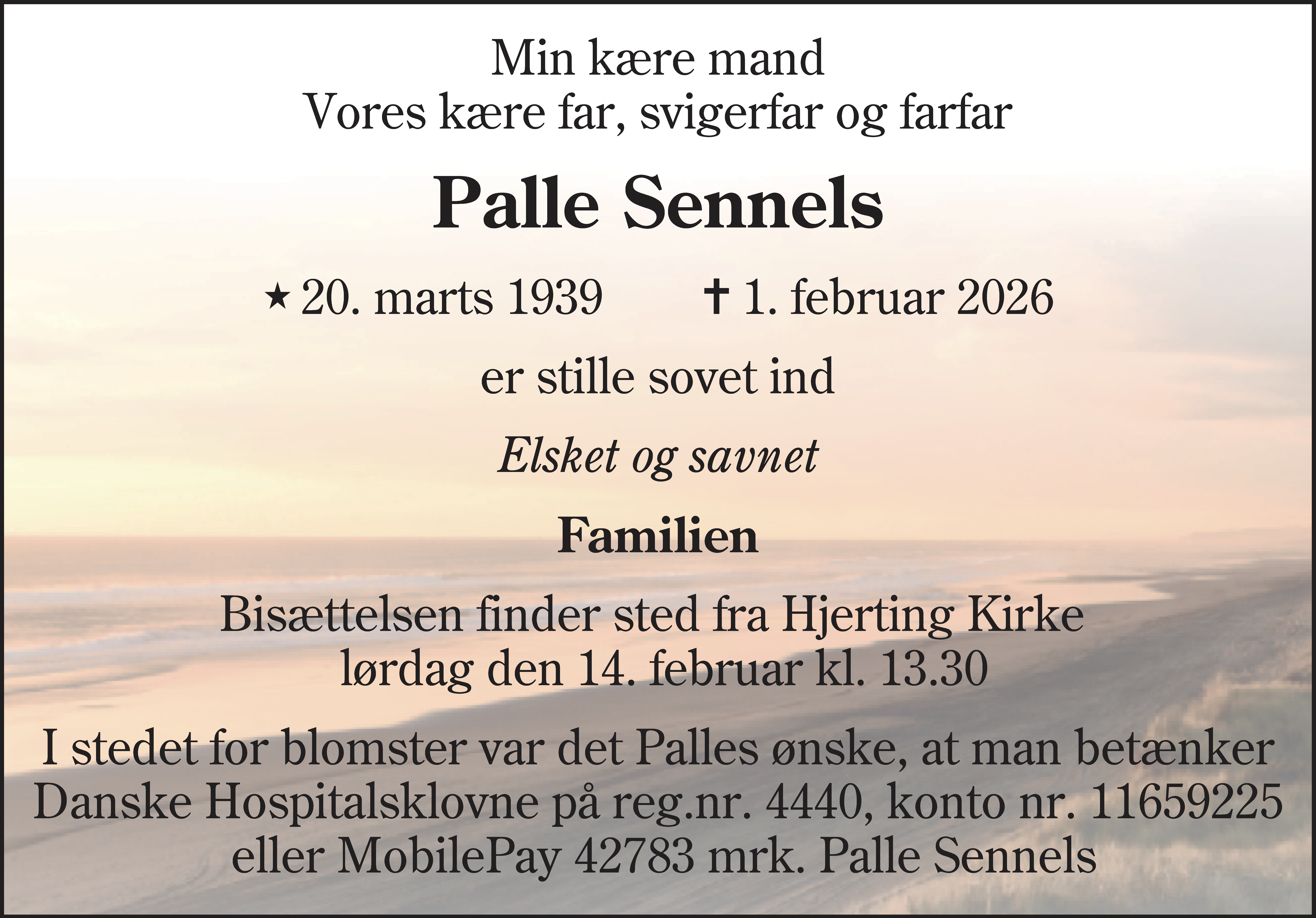 Dødsannonce for Palle Sennels