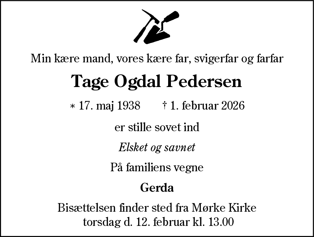 Dødsannonce for Tage Ogdal Pedersen