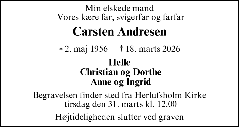Dødsannonce for Carsten Andresen