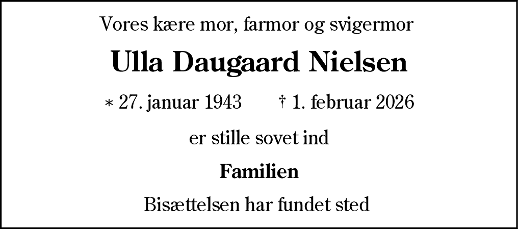 Dødsannonce for Ulla Nielsen