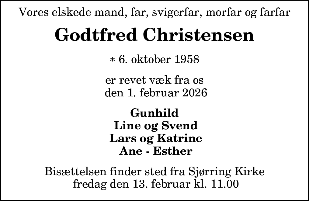 Dødsannonce for Gotfred Christen Lynggård Christensen