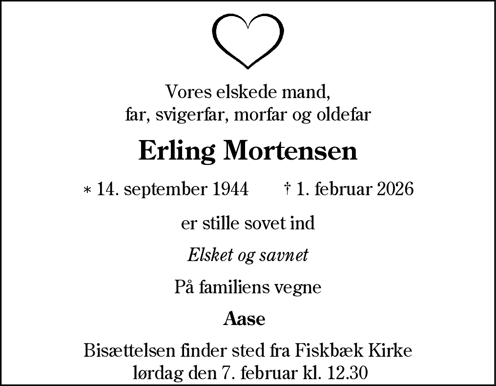 Dødsannonce for Erling Mortensen