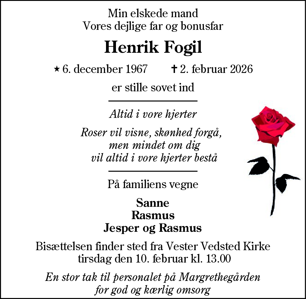 Dødsannonce for Henrik Fogil
