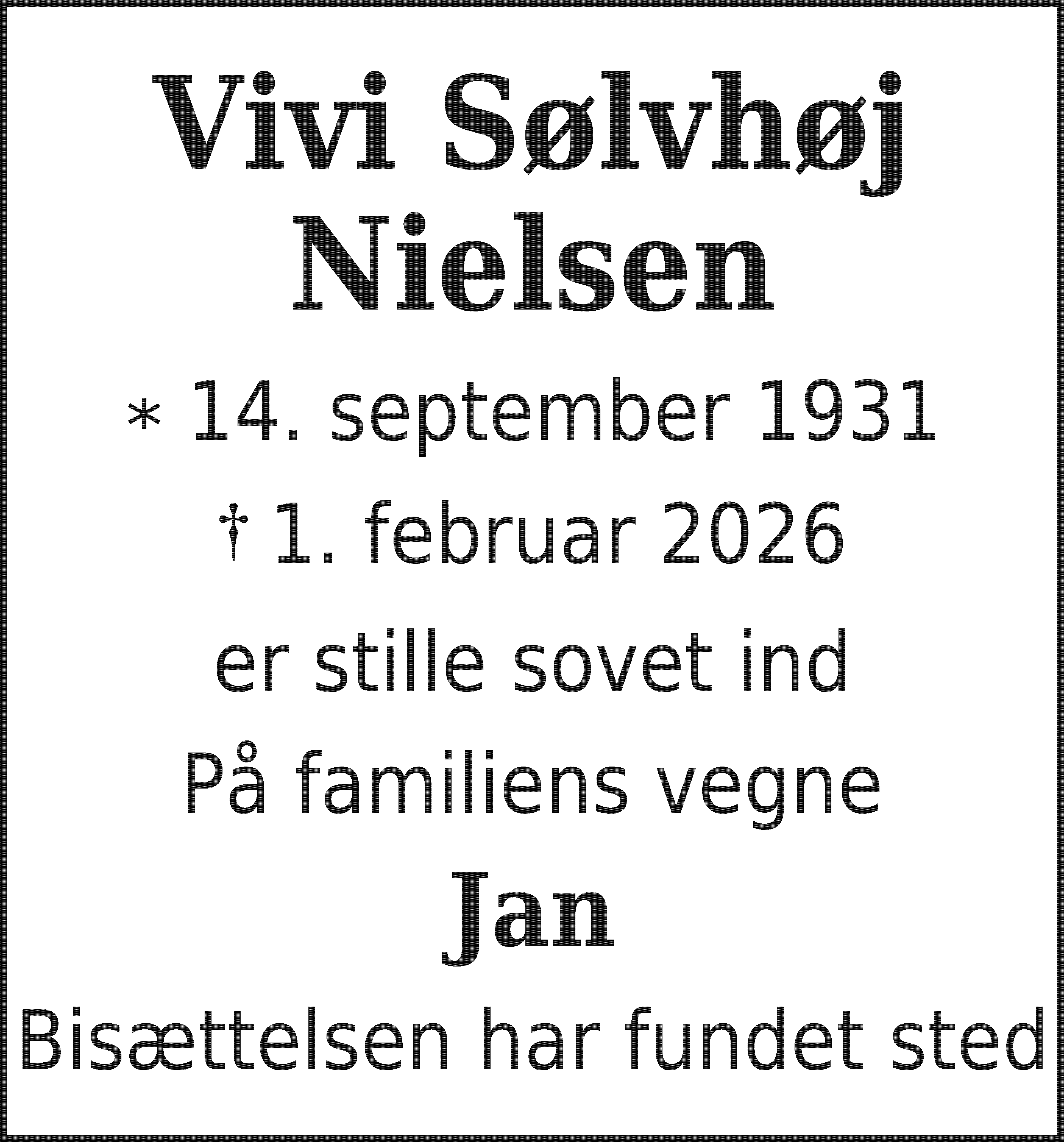 Dødsannonce for Vivi Sølvhøj Nielsen