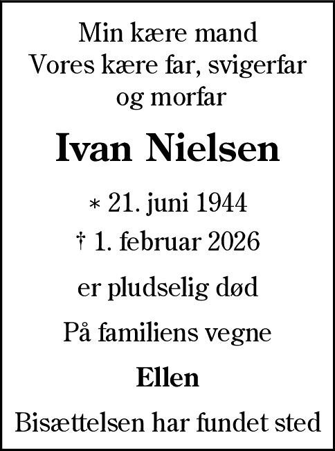 Dødsannonce for Ivan Nielsen