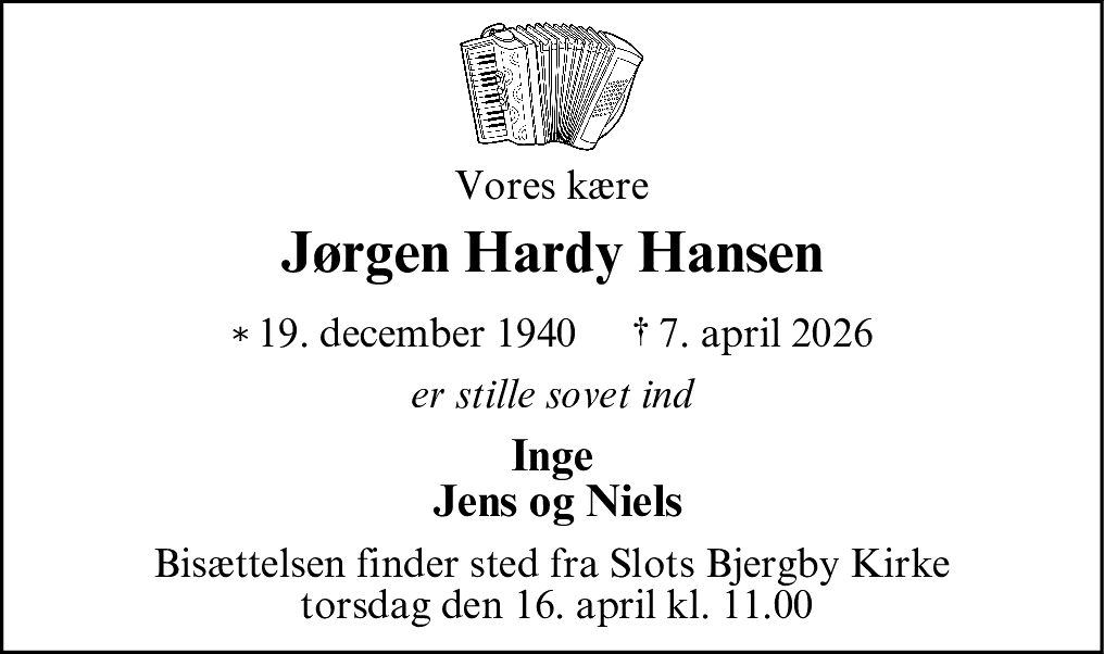 Dødsannonce for Jørgen Hardy Hansen
