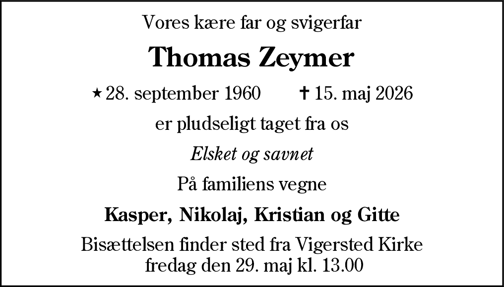 Dødsannonce for Thomas Zeymer