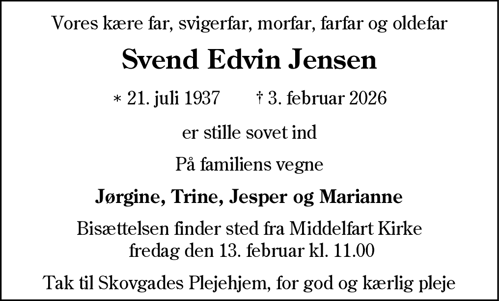 Dødsannonce for Svend Edvin Jensen