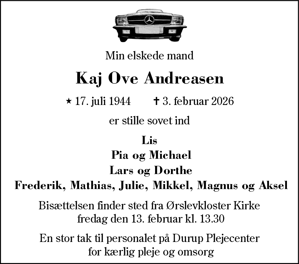 Dødsannonce for Kaj Ove Andreasen