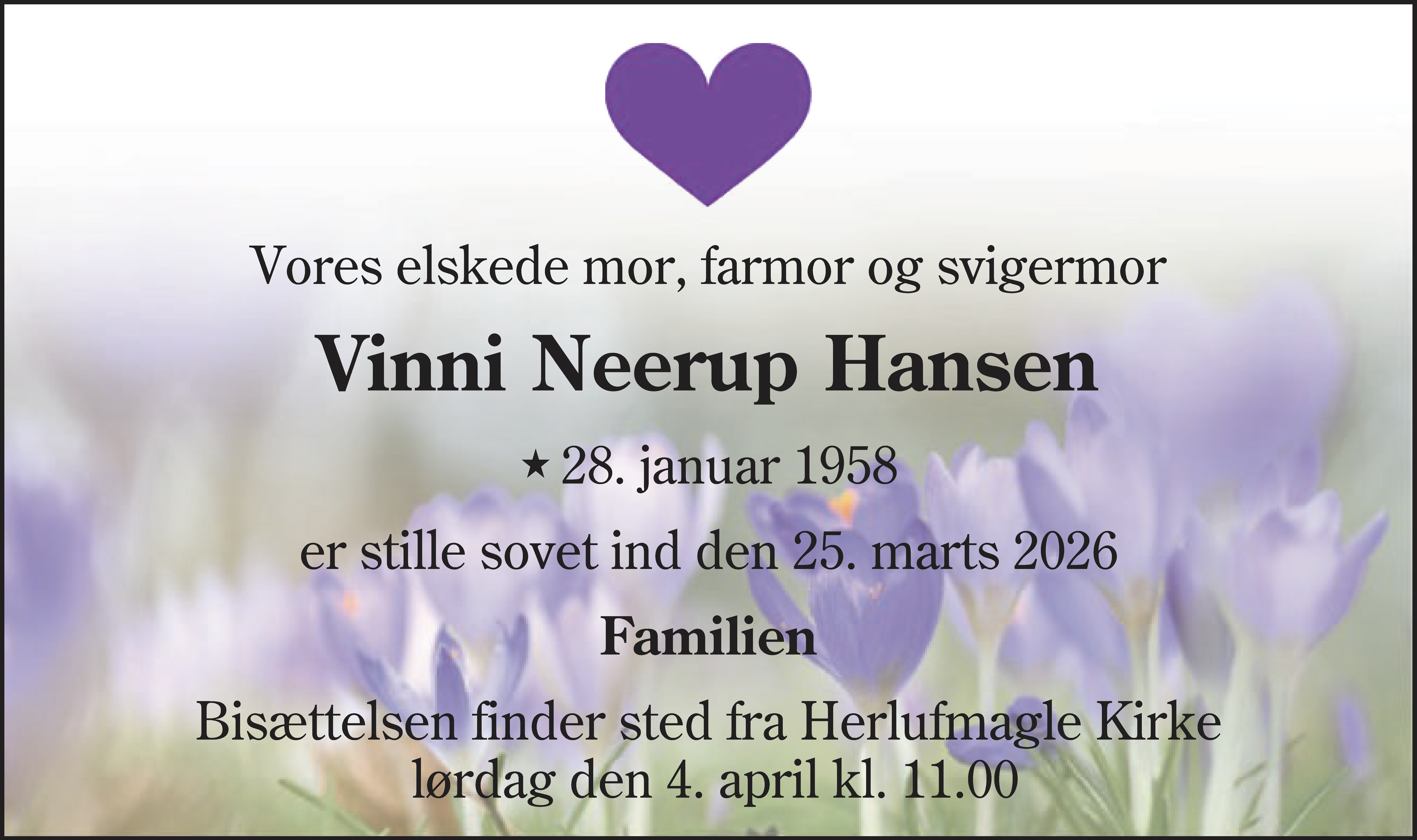 Dødsannonce for Vinni Neerup Hansen