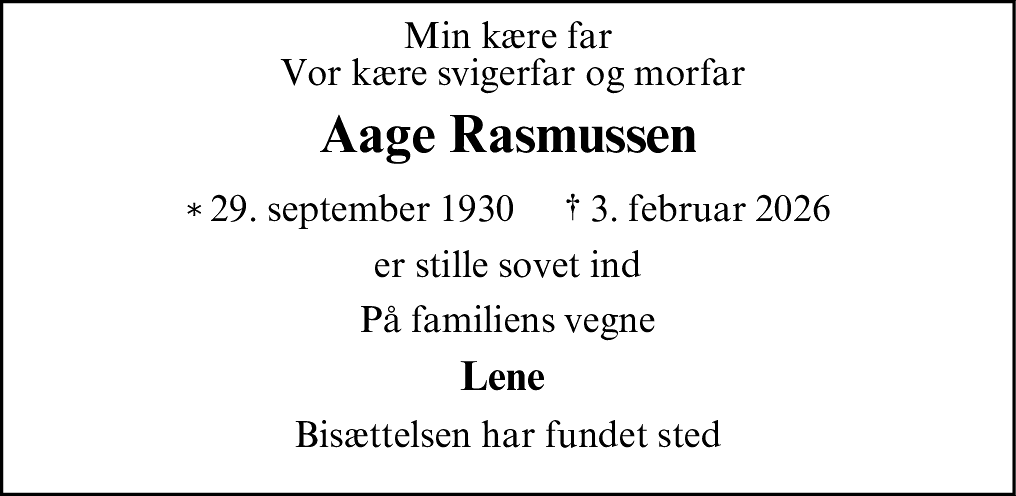 Dødsannonce for Åge Rasmussen
