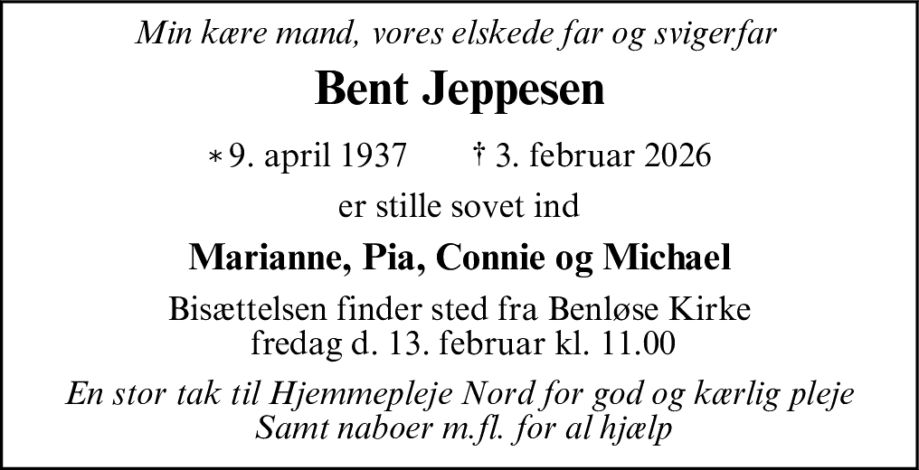 Dødsannonce for Bent Jeppesen