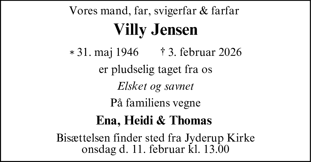 Dødsannonce for Villy Jensen