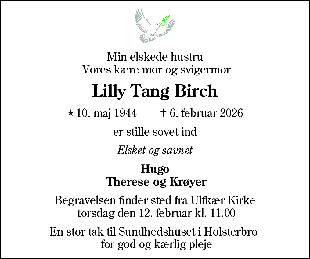 Dødsannonce for Lilly Tang Birch