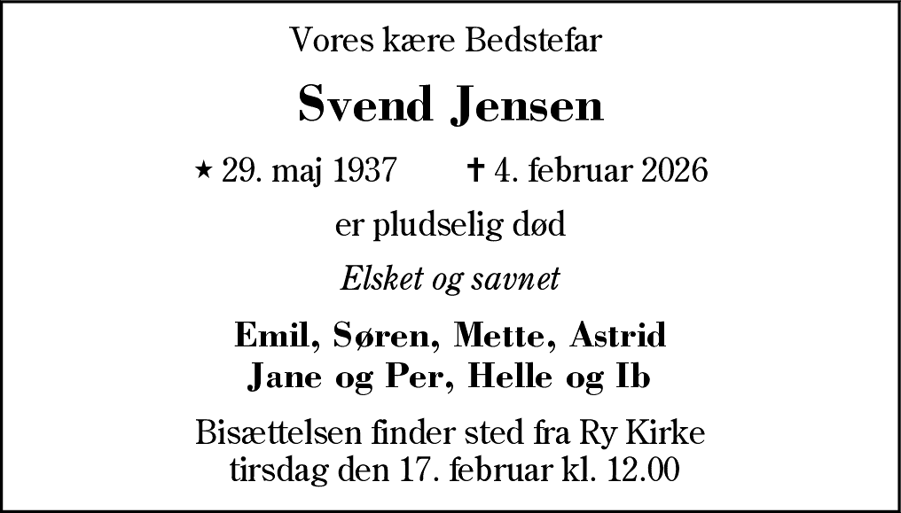 Dødsannonce for Svend Jensen
