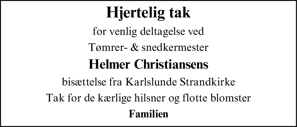 Dødsannonce for Helmer Christiansen