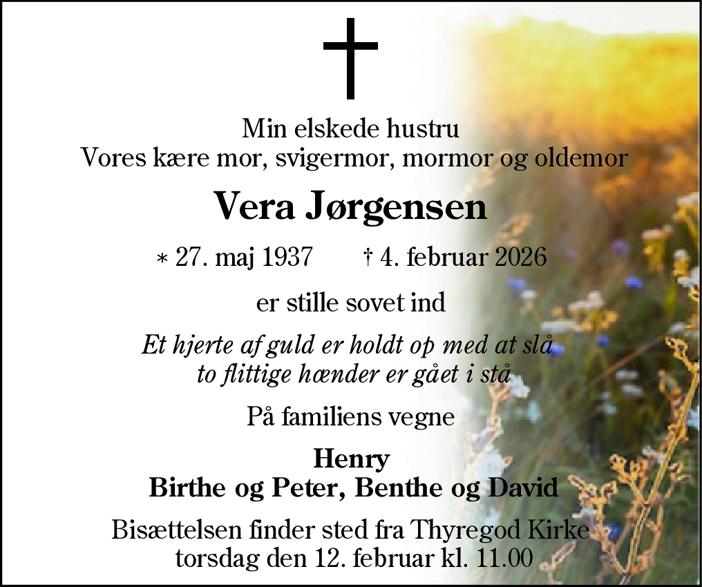 Dødsannonce for Vera Jørgensen