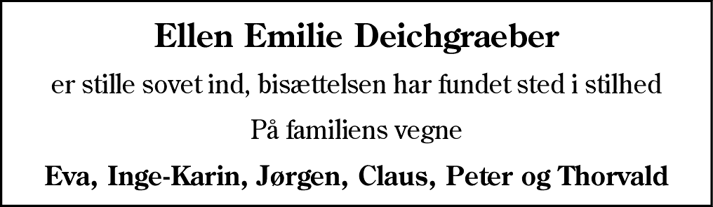 Dødsannonce for Ellen Emilie Deichgraeber