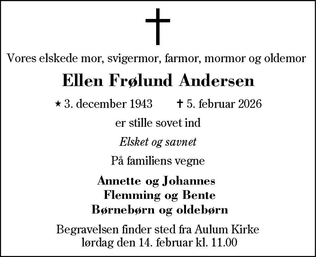 Dødsannonce for Ellen Frølund Andersen