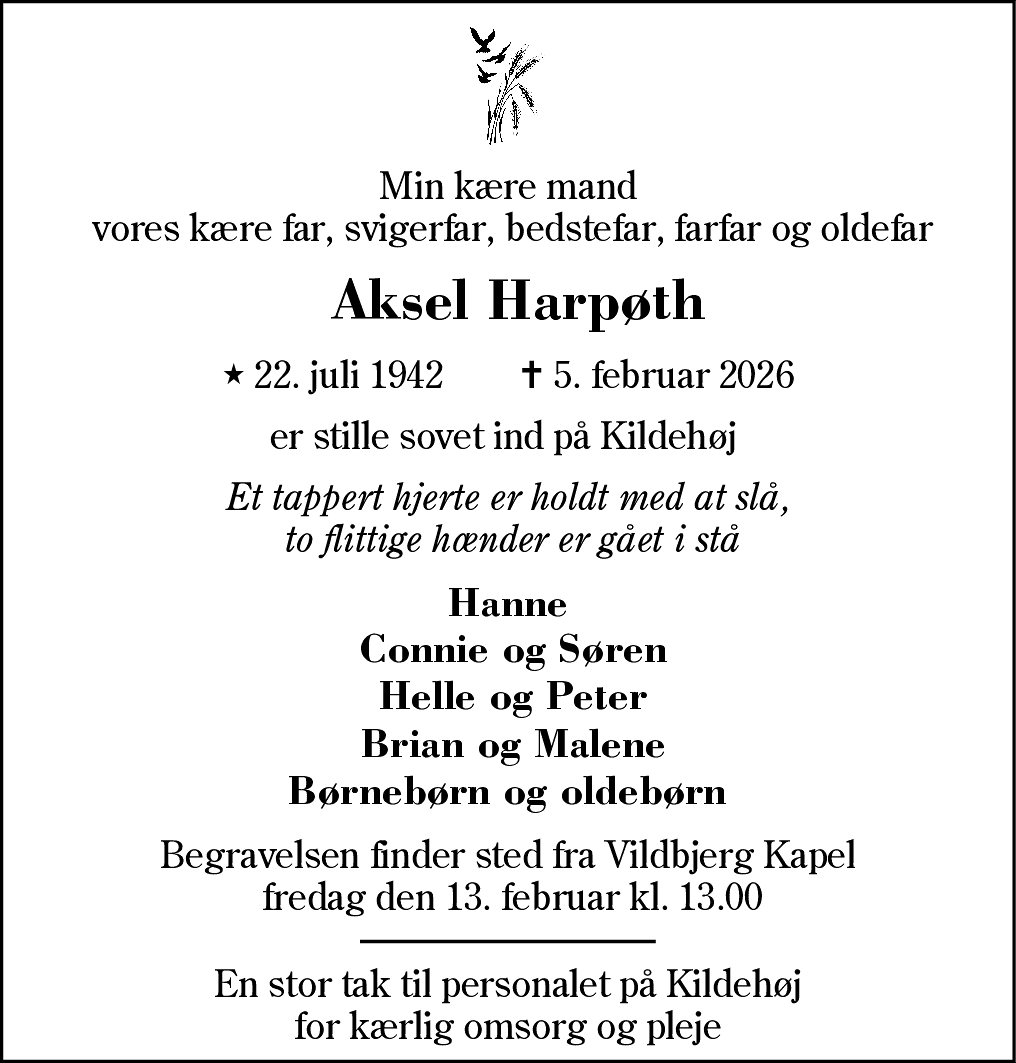 Dødsannonce for Svend Aksel Harpøth