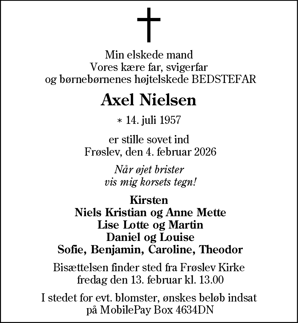Dødsannonce for Axel Nielsen