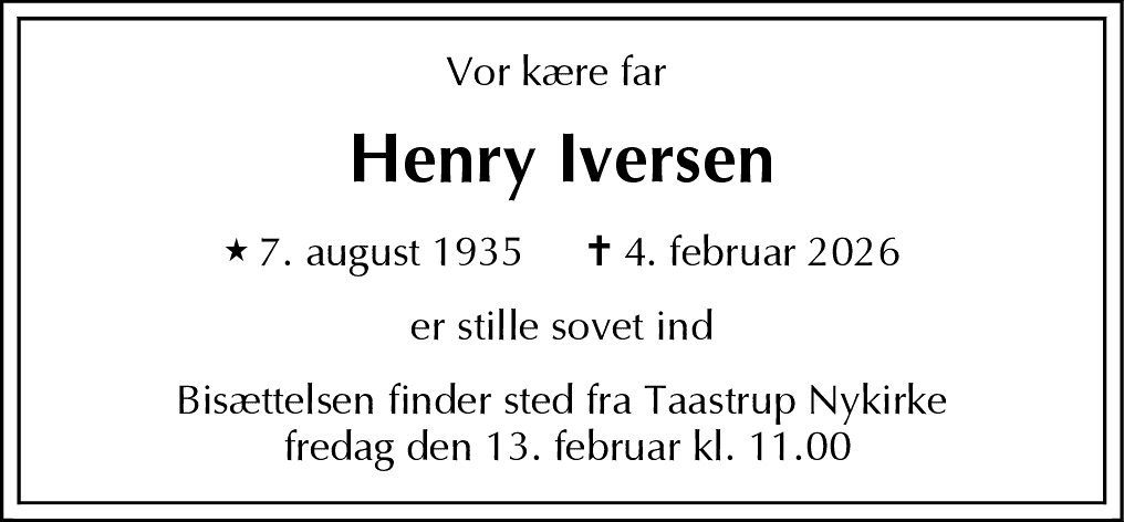 Dødsannonce for Henry Iversen