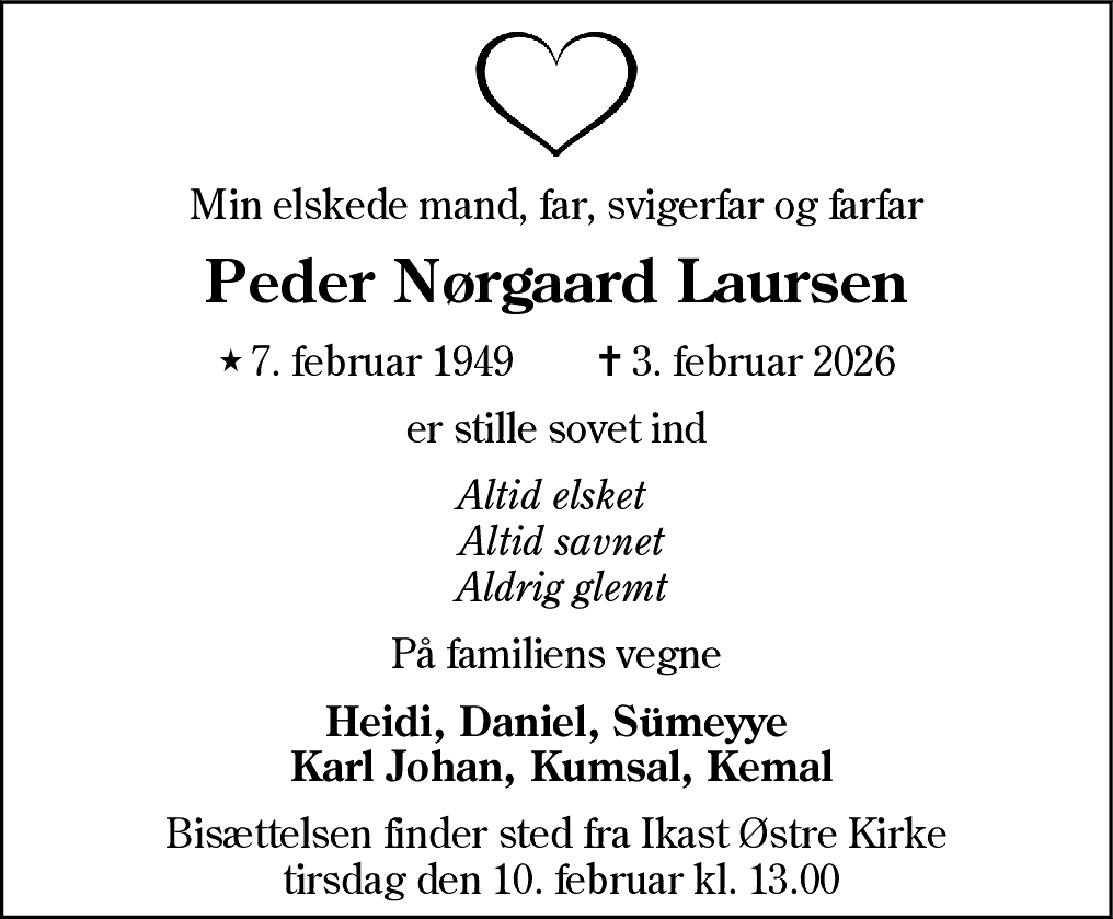 Dødsannonce for Peder Nørgaard Laursen