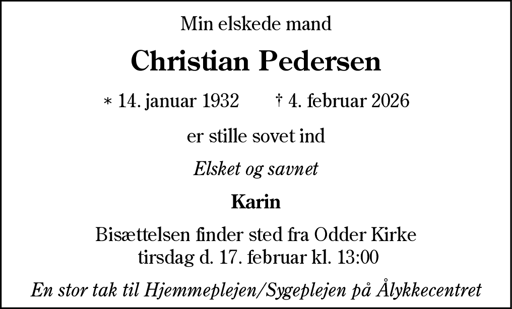 Dødsannonce for Christian Pedersen