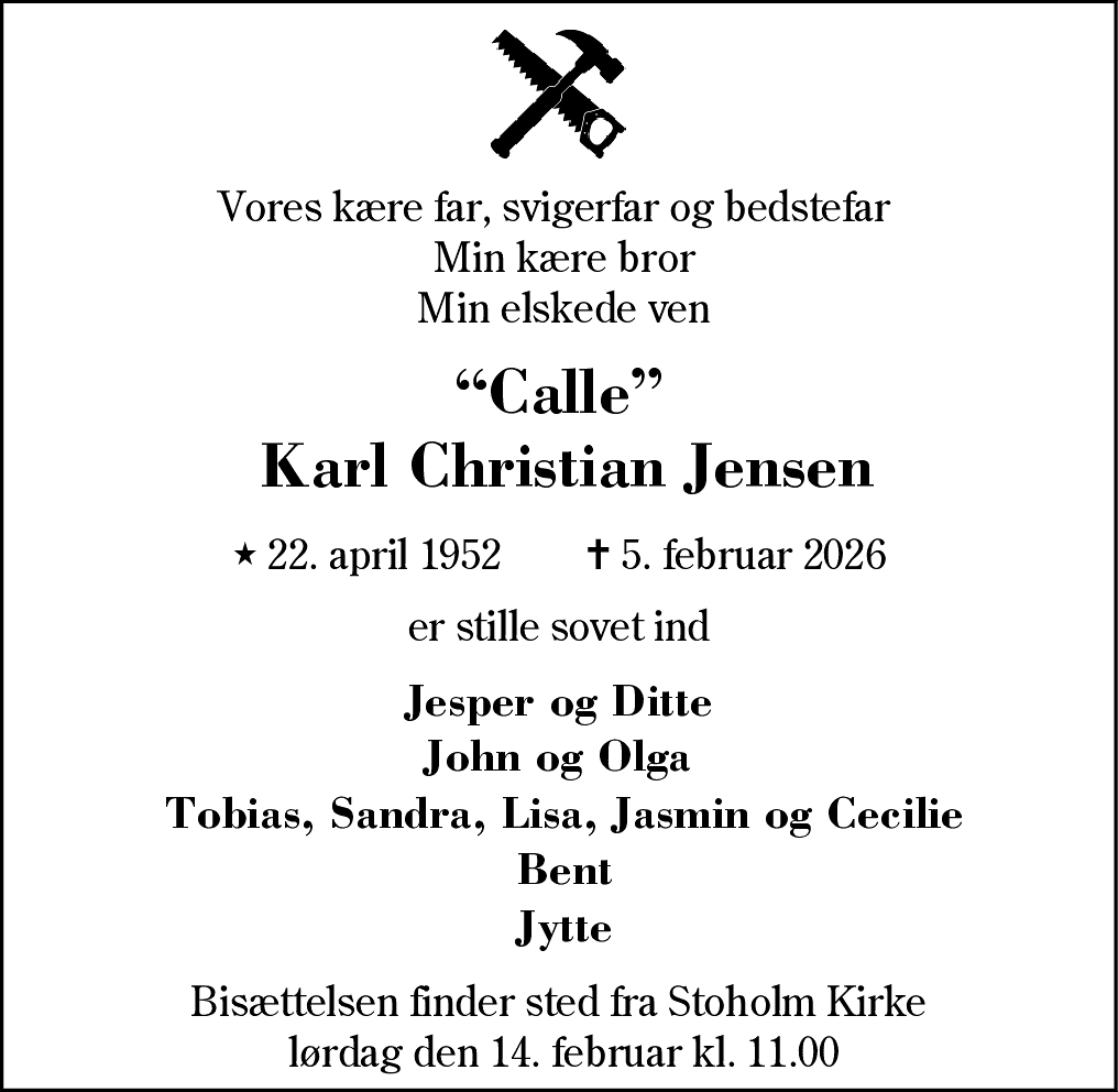 Dødsannonce for Karl Christian Jensen