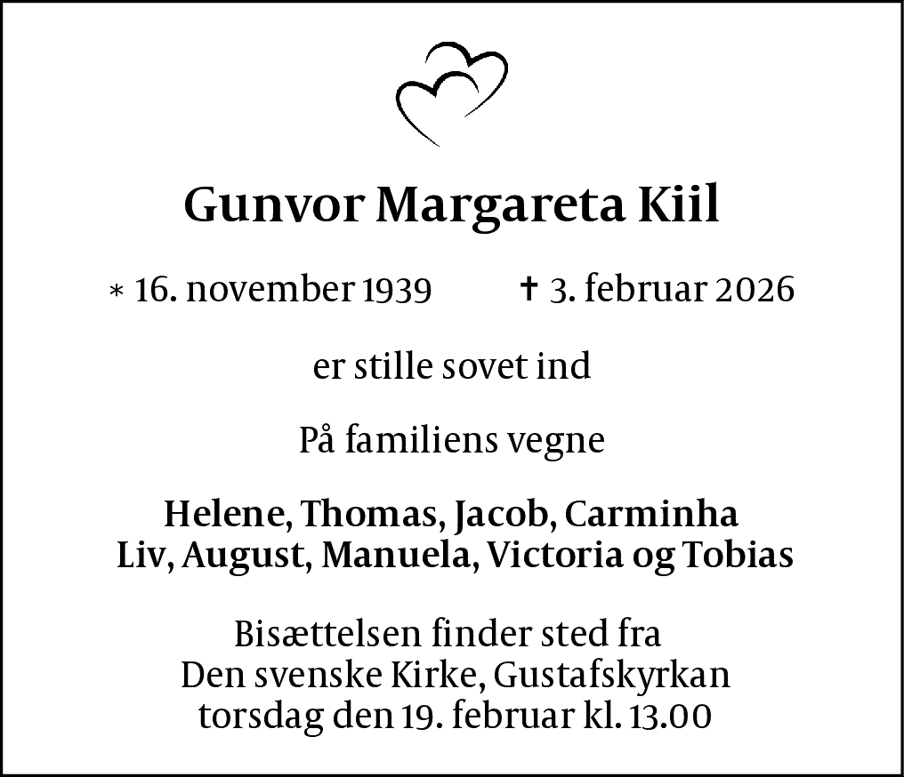 Dødsannonce for Gunvor Margareta Kiil