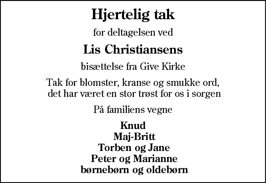 Dødsannonce for Lis Christiansen
