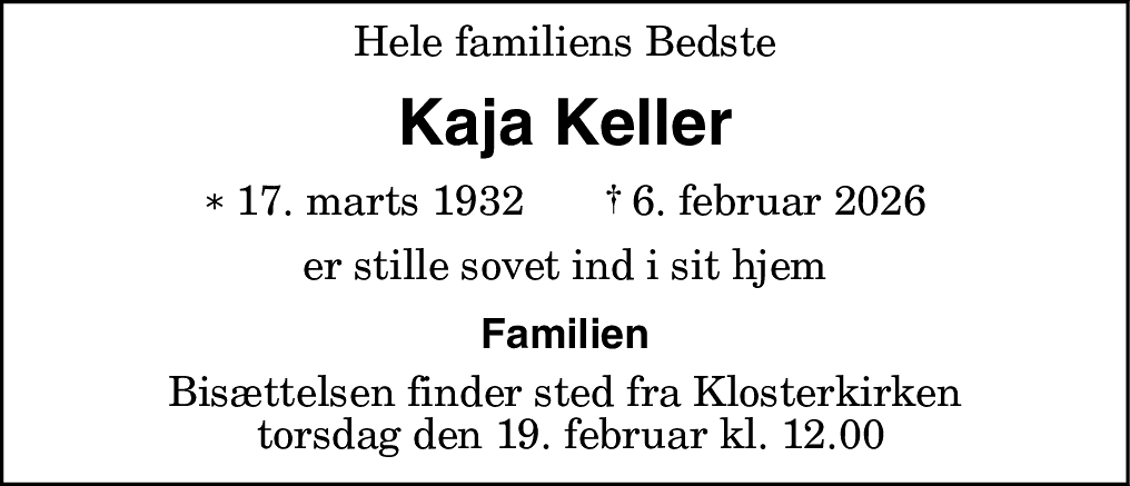 Dødsannonce for Kaja Keller