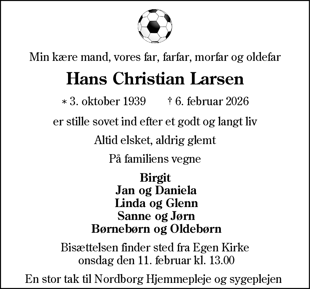 Dødsannonce for Hans Christian Larsen