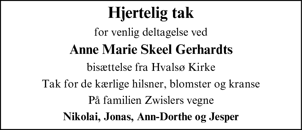 Dødsannonce for Anne Marie Skeel Gerhardt