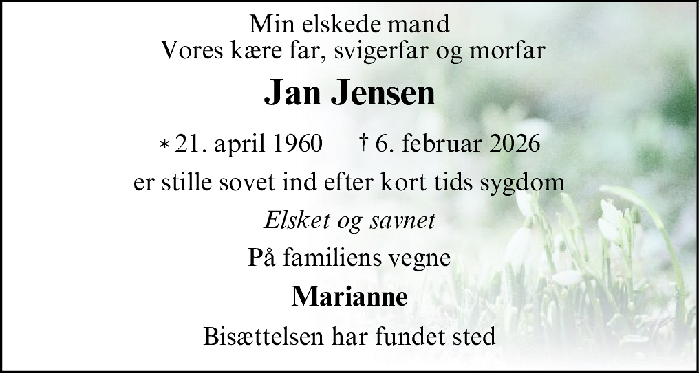 Dødsannonce for Jan Jensen