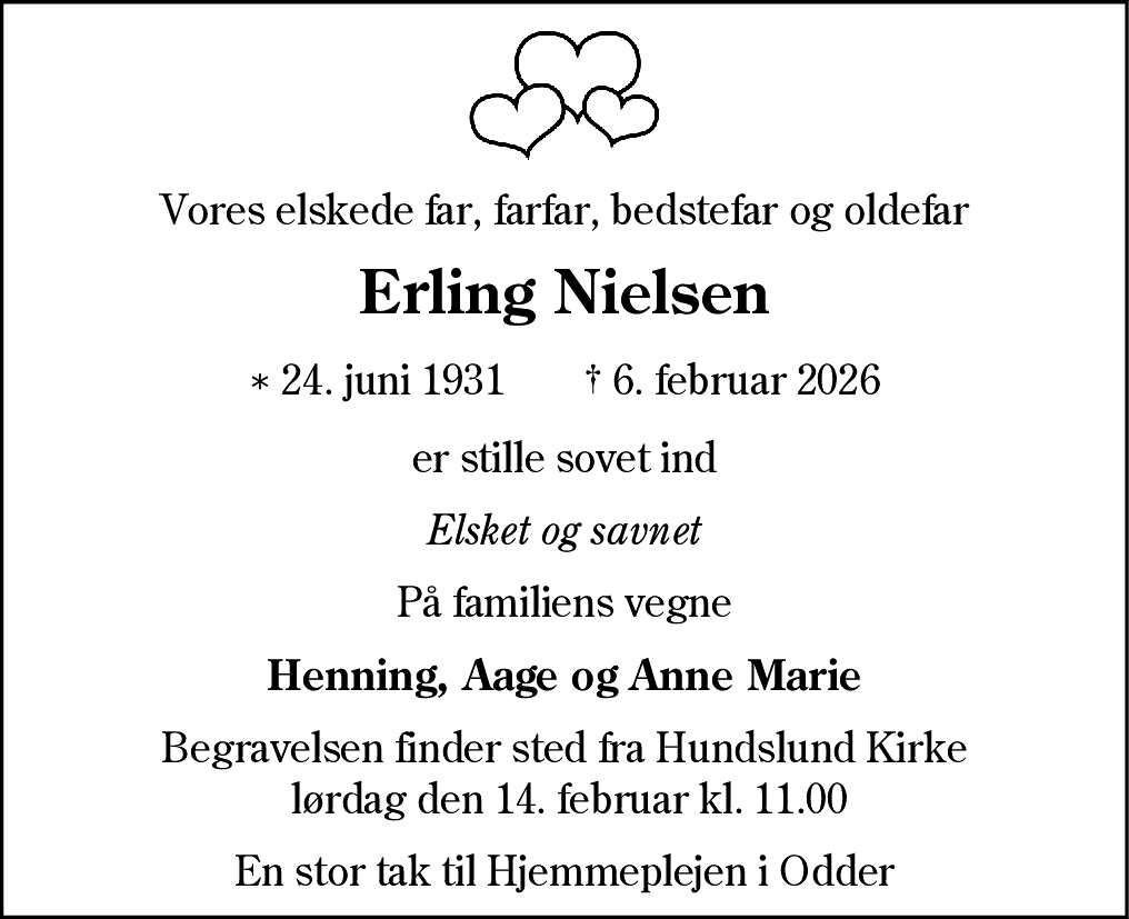 Dødsannonce for Erling Nielsen