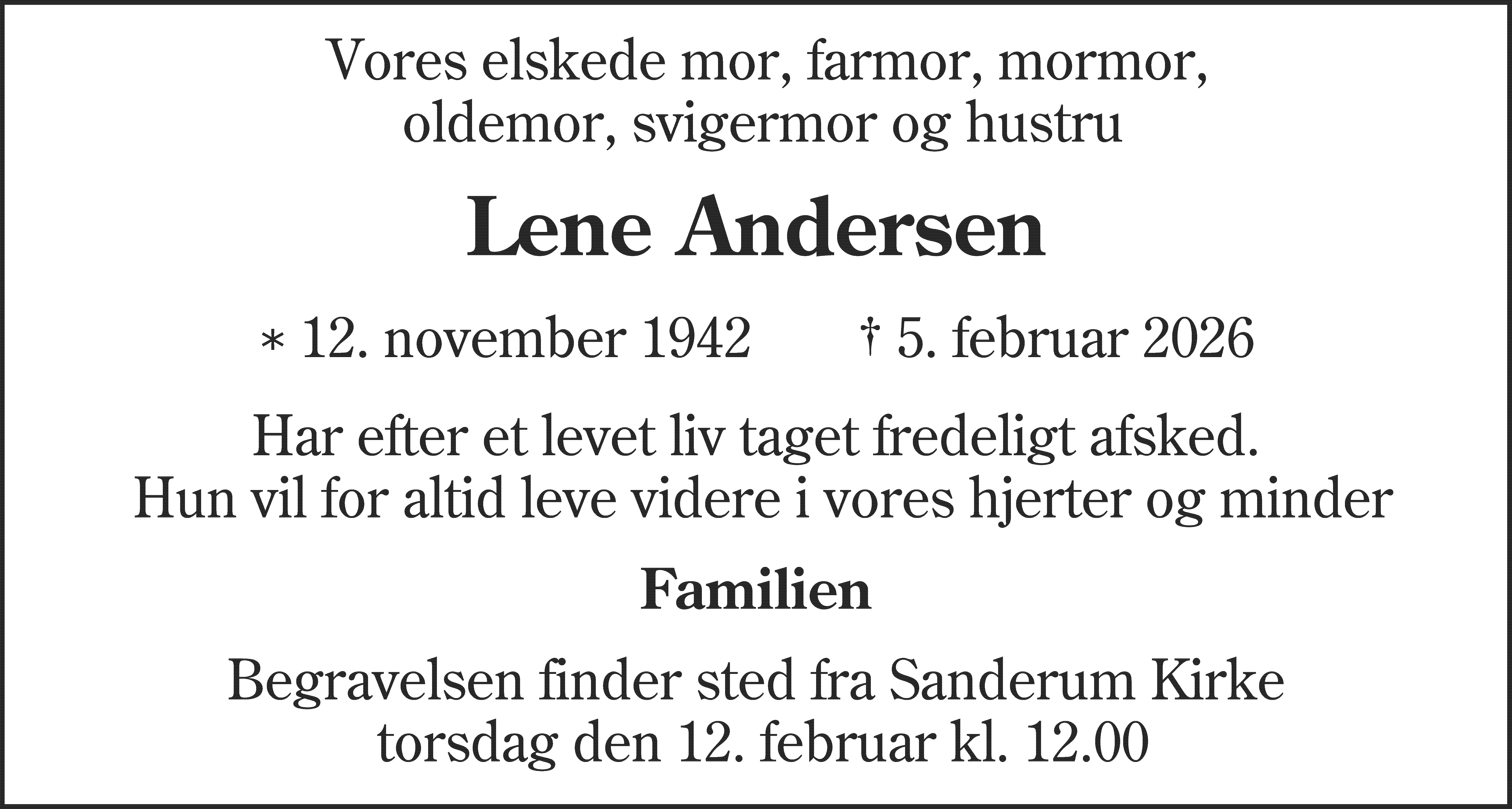 Dødsannonce for Lene Andersen
