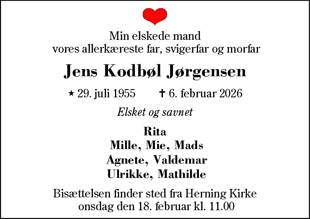 Dødsannonce for Jens Kodbøl Jørgensen