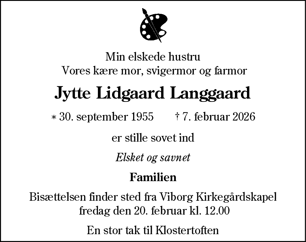 Dødsannonce for Jytte Lidgaard Langgaard