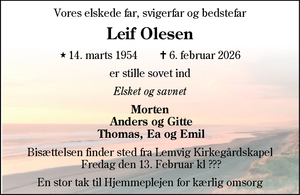 Dødsannonce for Leif Olesen