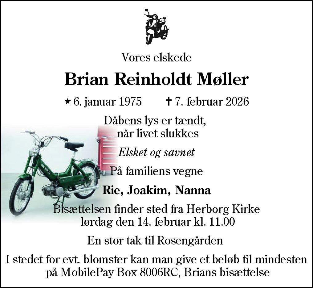 Dødsannonce for Brian Reinholdt Møller