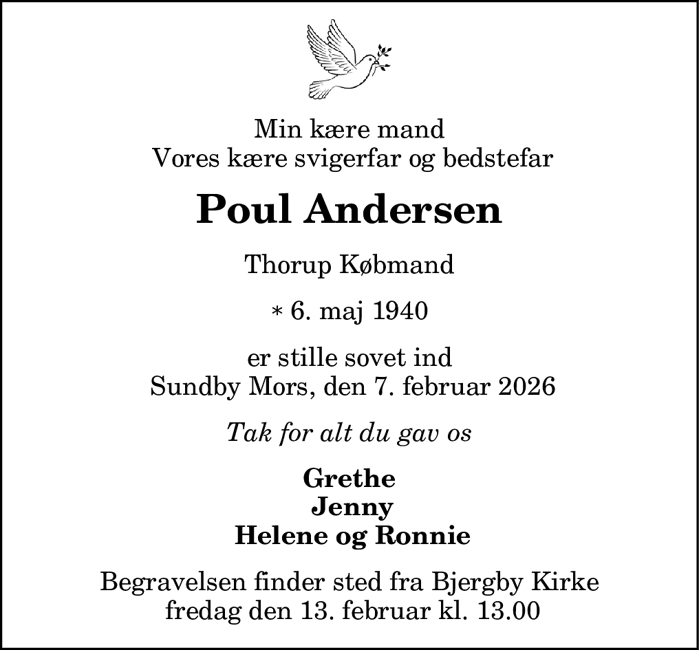 Dødsannonce for Poul Andersen