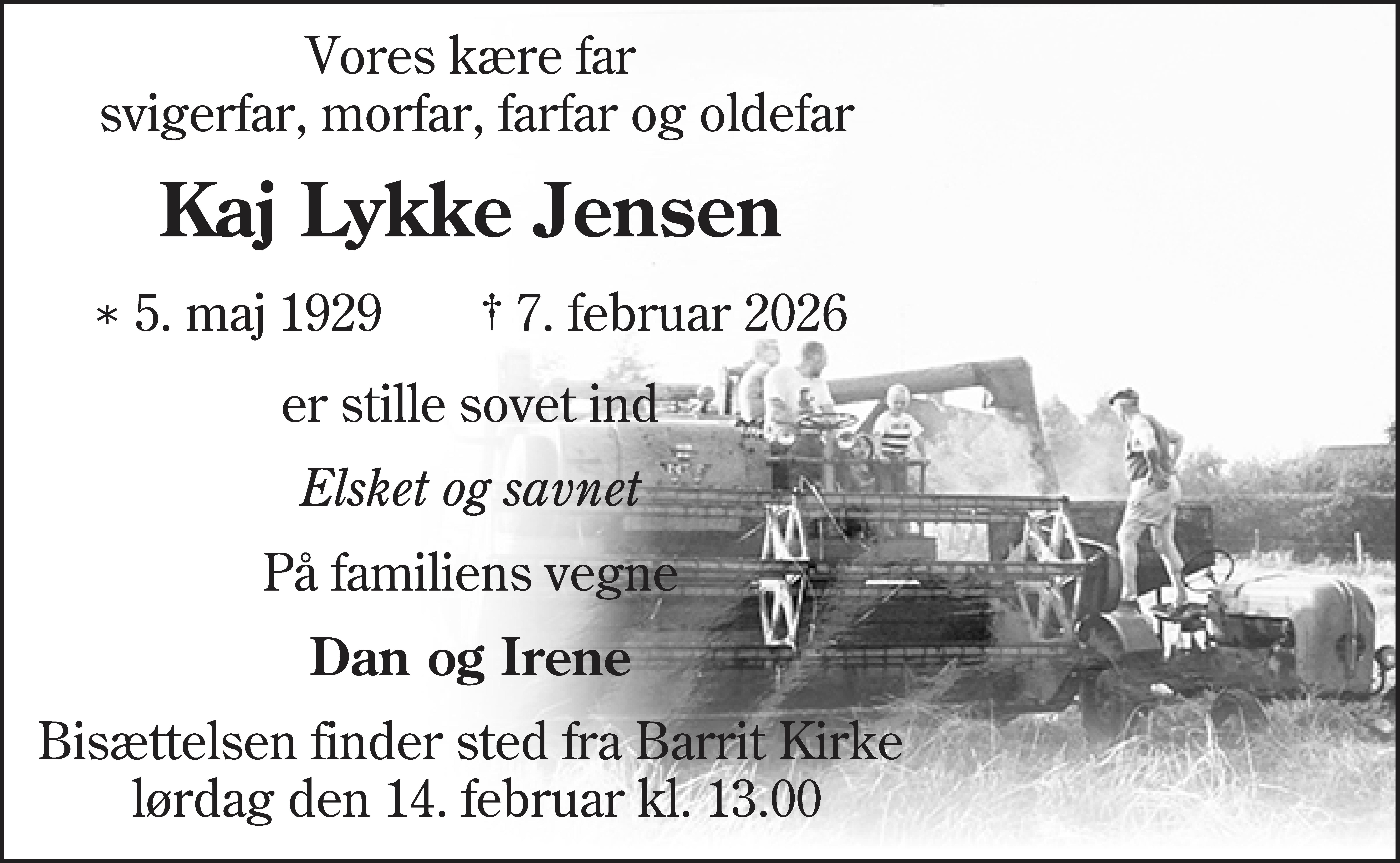 Dødsannonce for Kaj Lykke Jensen