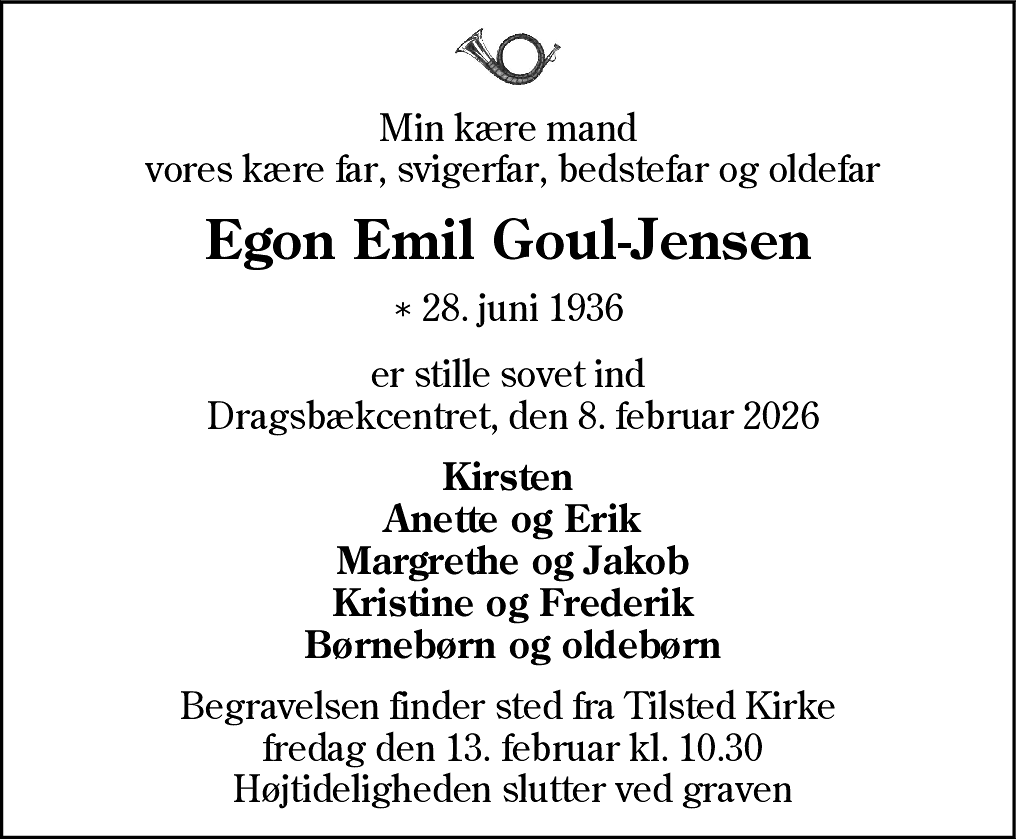 Dødsannonce for Egon Emil Goul-Jensen