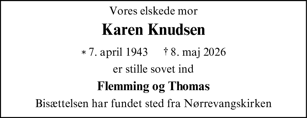 Dødsannonce for Karen Knudsen