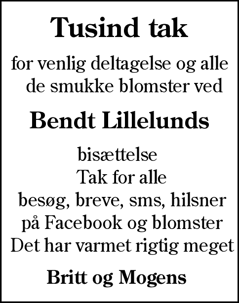 Dødsannonce for Bent Boris  Lillelund