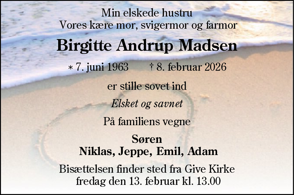 Dødsannonce for Birgitte Andrup Madsen