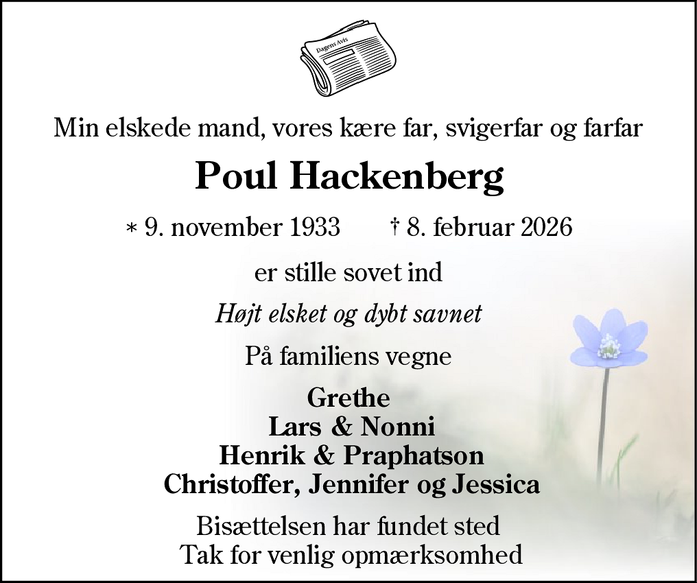 Dødsannonce for Poul Hackenberg