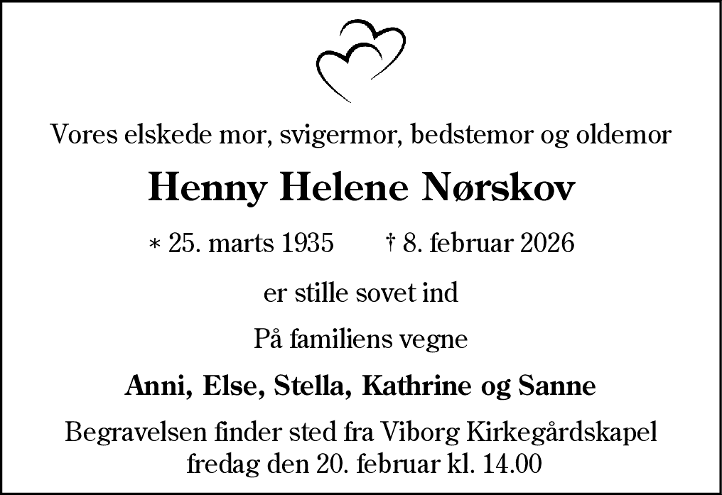 Dødsannonce for Henny Helene Nørskov