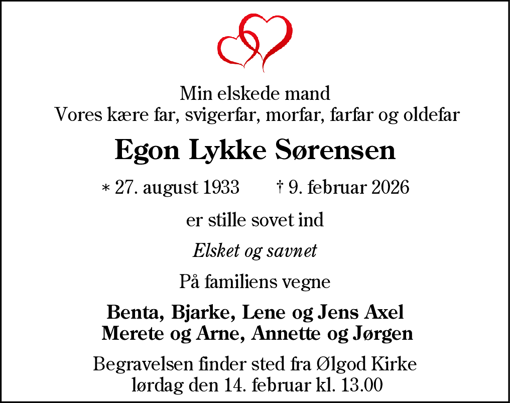 Dødsannonce for Egon Lykke Sørensen